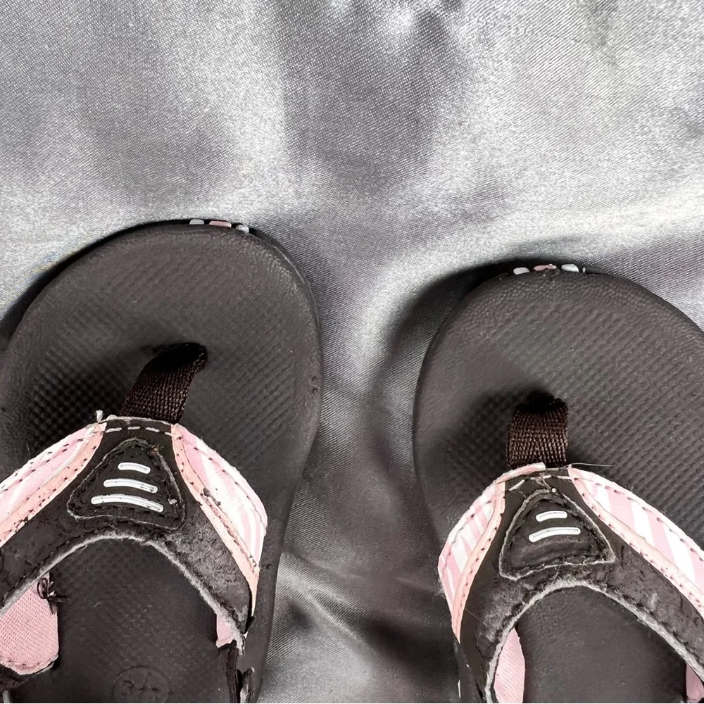 Reef Toddler Girls Lil Slap II Flip Flops Size 3 / 4 Slingback Brown Pink‎ Beach